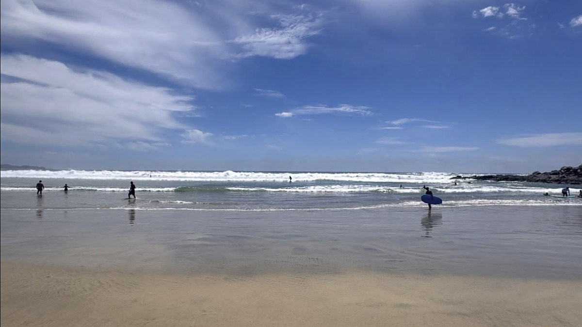 Cerritos Beach in Todos Santos with surfers on Baja's Pacific coast
