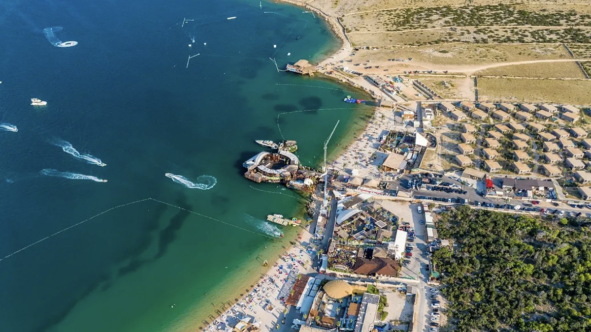 Zrce Beach on Pag Island, a pebble party strip lined with open-air clubs