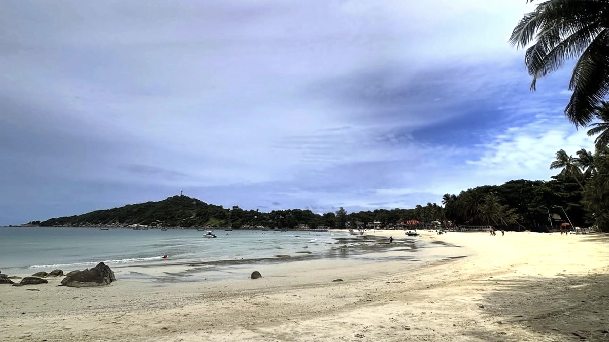 Haad Rin on Koh Phangan, the Full Moon Party beach with two bays split by a headland