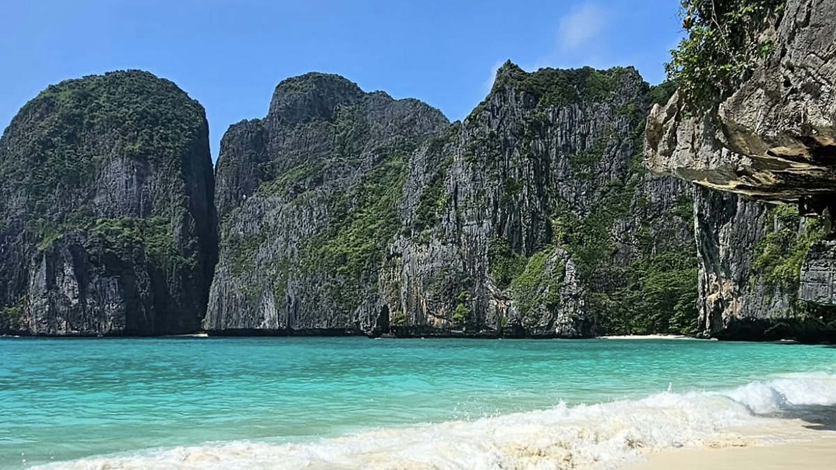 Maya Bay on Koh Phi Phi Leh, the cliff-ringed turquoise bay made famous by the film, now under visitor limits
