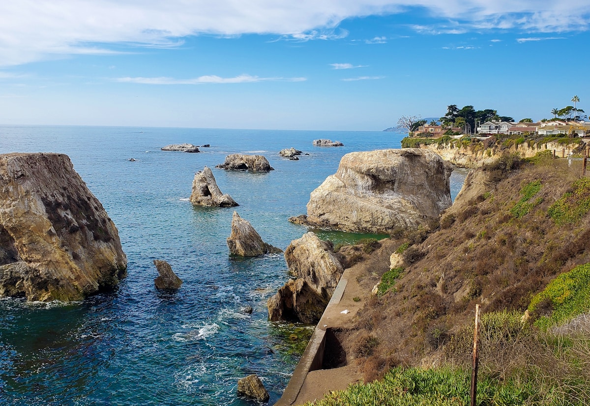 Pismo Beach coastal cliffs with sea stacks and turquoise water